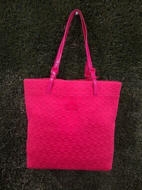 Michael Kors Est. 1981 Hot Pink Neoprene Tote Bag Quilted MK Monogram Purse